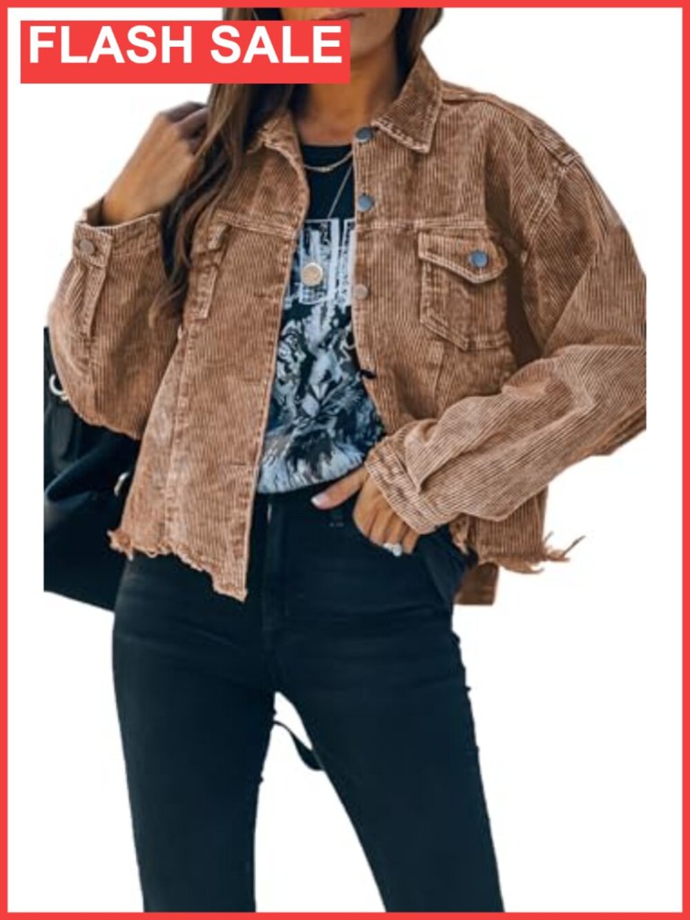 Women's Cropped Corduroy Jacket Button Down Shacket Oversized Fall Casual